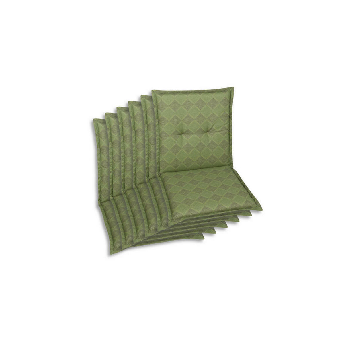 Bild 1 von Sesselauflagenset, Grün, Textil, 6-teilig, Raute, Füllung: Schaumstoff, Vlies, 50x6x100 cm, Oeko-Tex® Standard 100, pflegeleicht, hochwertige Qualität, langlebig, für den Außenbereich geeignet,