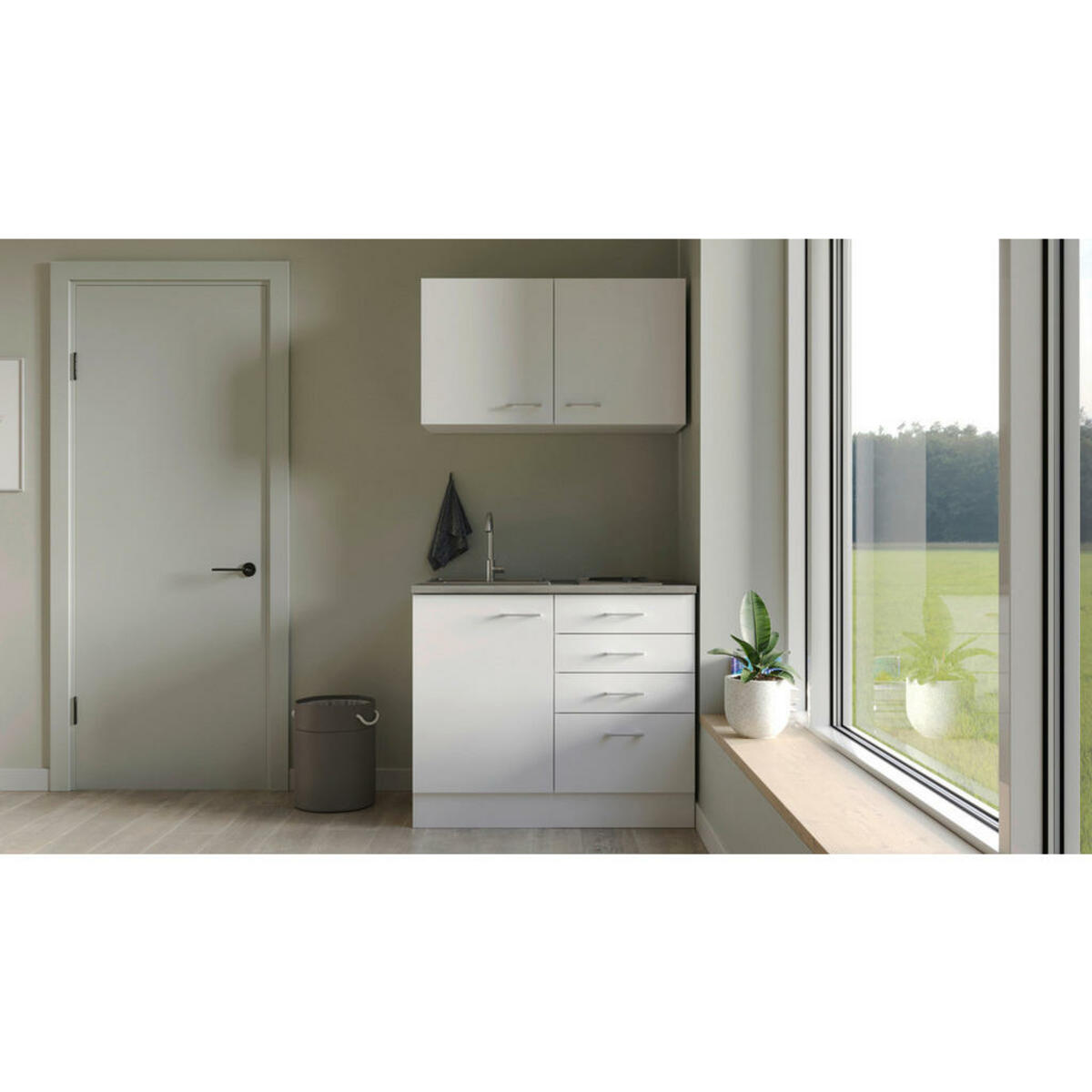 Bild 1 von FlexWell Miniküche, Weiß, Kunststoff, 3 Schubladen, einmalig seitenverkehrt montierbar, nur wie online abgebildet bestellbar, 100 cm, Made in Germany, Zusatzausstattung erhältlich, links aufbaubar