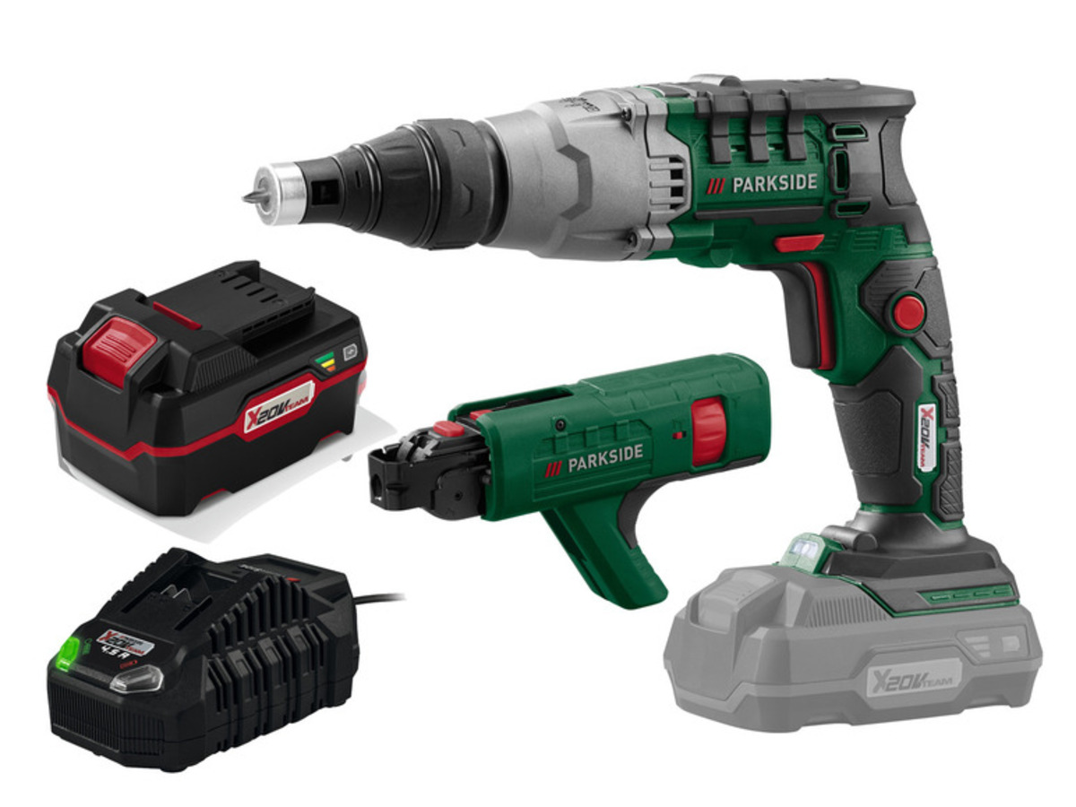 Bild 1 von PARKSIDE® 20 V Akku-Trockenbauschrauber »PTBSA 20-Li A1«, Set mit Aufsatz, Akku und Ladegerät