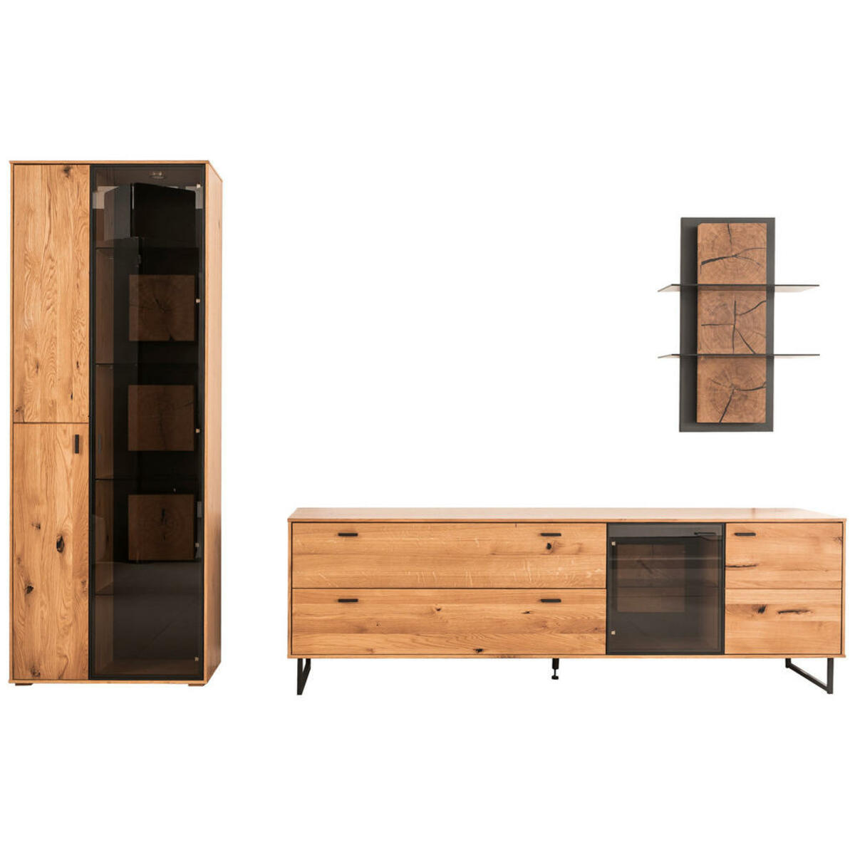 Bild 1 von Mid.you Wohnwand, Wildeiche, Metall, Wildeiche, furniert, massiv, 2 Schubladen, 306x206x50 cm, Wohnzimmer, Wohnwände, Anbauwände