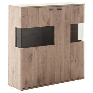 Mid.you Highboard, Eiche, Glas, Holzwerkstoff, 8 Fächer, 119x120x37 cm, Wohnzimmer, Kommoden & Sideboards, Highboards