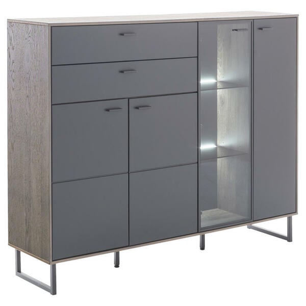 Bild 1 von Mid.you Highboard, Eiche, Glas, Holzwerkstoff, furniert, 5 Fächer, 148x118x37 cm, Wohnzimmer, Kommoden & Sideboards, Highboards