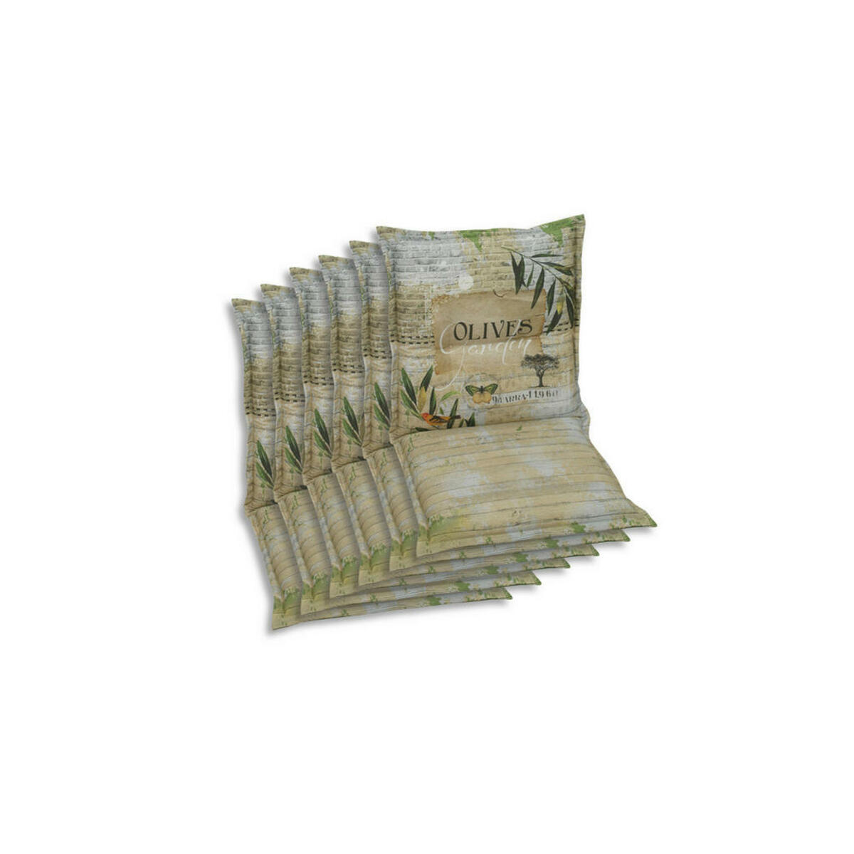 Bild 1 von Sesselauflagenset, Grün, Hellgrün, Dunkelgrün, Textil, 6-teilig, Floral, Füllung: Schaumstoff, Vlies, 50x7x100 cm, Oeko-Tex® Standard 100, pflegeleicht, hochwertige Qualität, langlebig, für de