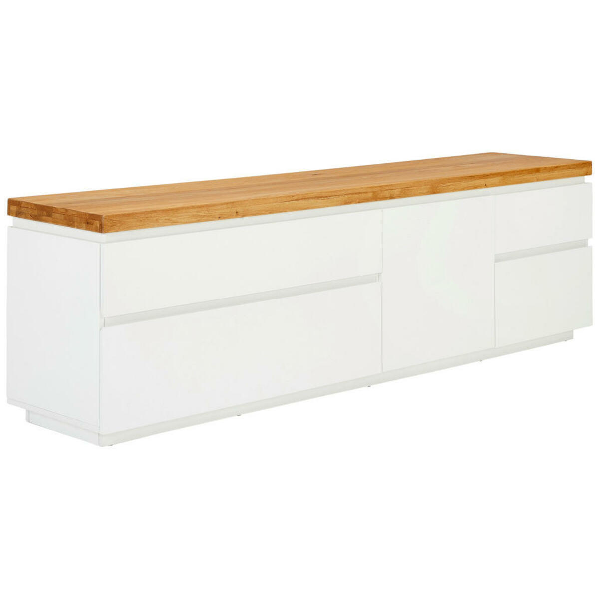 Bild 1 von Novel Lowboard, Weiß, Eiche, Holz, Eiche, Kiefer, furniert, massiv, 1 Fächer, 4 Schubladen, 194.2x57.5x42 cm, Beimöbel erhältlich, stehend, Wohnzimmer, Wohnwände, Lowboards