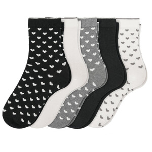 5 Paar Damen Socken mit Herz-Allover WEISS / SCHWARZ / GRAU