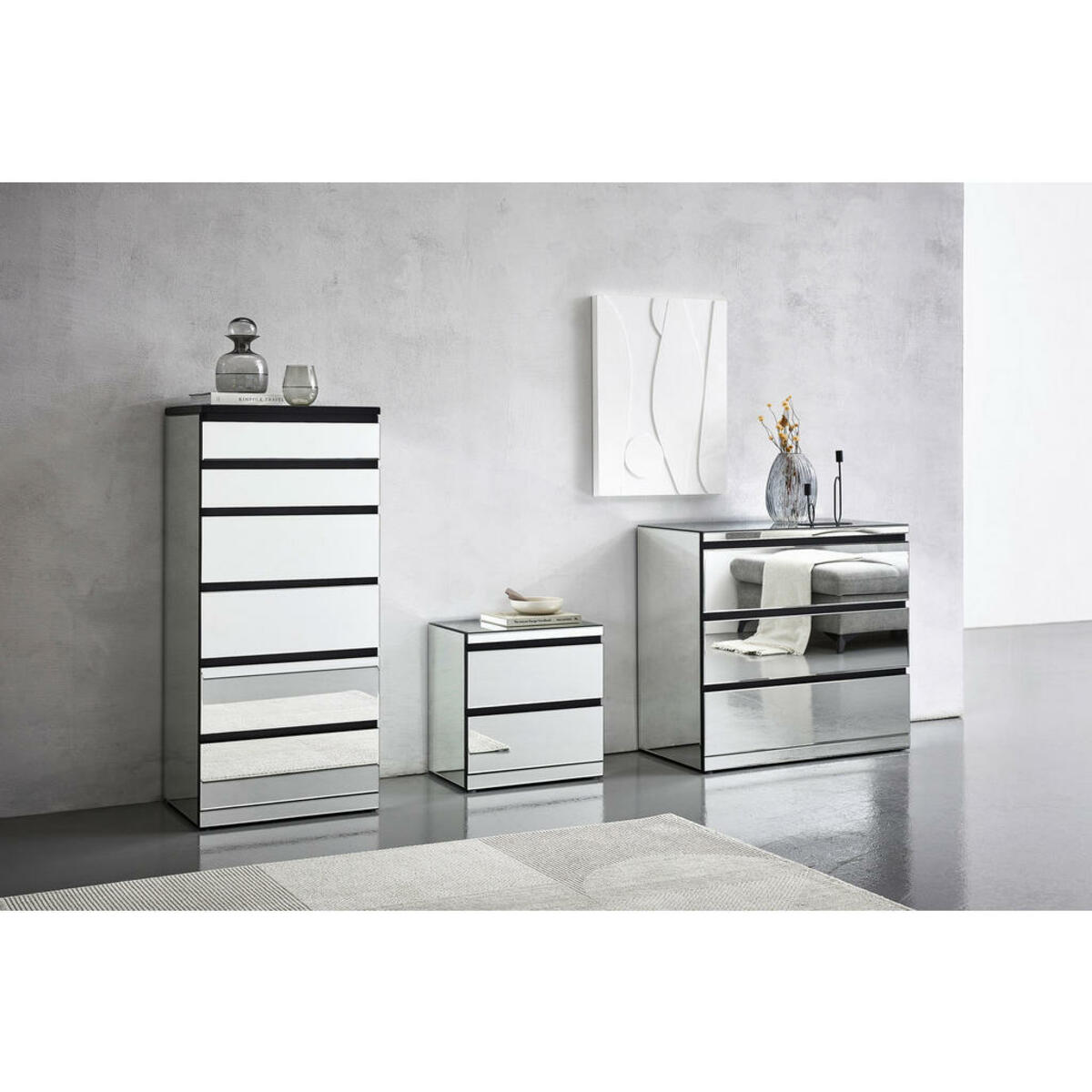 Bild 1 von Xora Nachtschrank, Silber, Glas, 2 Schubladen, 45x50x30 cm, Typenauswahl, Schlafzimmer, Nachttische