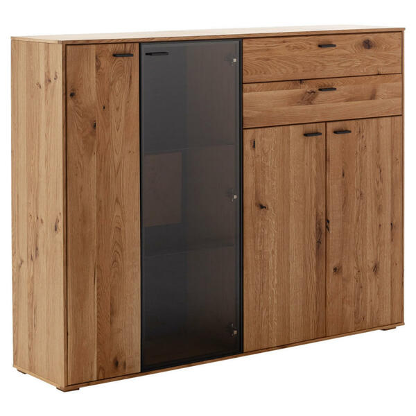 Bild 1 von Mid.you Highboard, Wildeiche, Glas, Holzwerkstoff, Wildeiche, furniert, massiv, 4 Fächer, 2 Schubladen, 158x122x37 cm, Wohnzimmer, Kommoden & Sideboards, Highboards