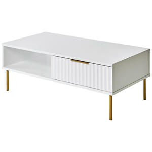 Livetastic Couchtisch, Weiß, Gold, Metall, 1 Schubladen, rechteckig, Rundrohr, 55x39 cm, offenes Fach, einfacher Aufbau, Wohnzimmer, Wohnzimmertische, Couchtische