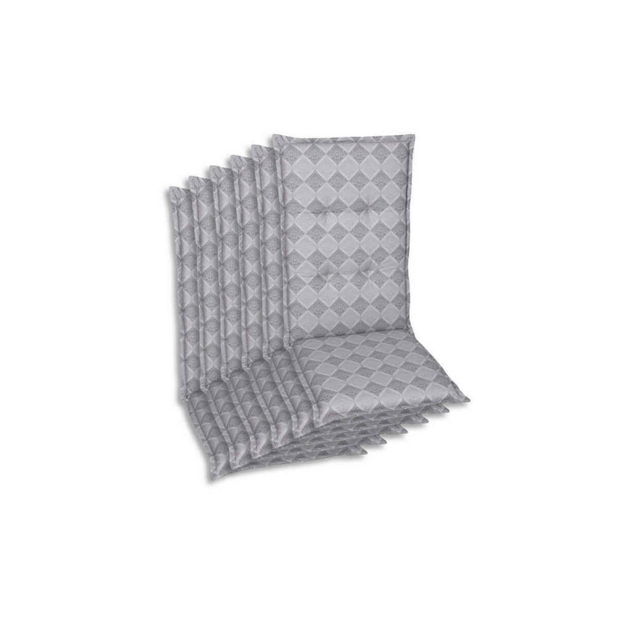 Bild 1 von Sesselauflagenset, Grau, Textil, 6-teilig, Raute, Füllung: Schaumstoff, Vlies, 50x6x108 cm, Oeko-Tex® Standard 100, pflegeleicht, hochwertige Qualität, langlebig, für den Außenbereich geeignet,