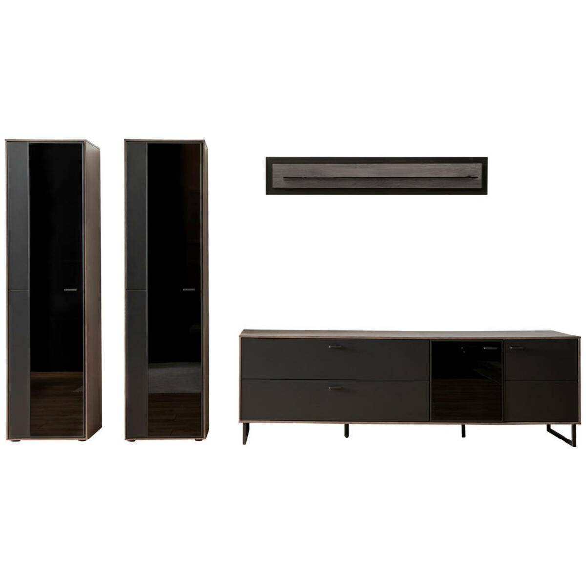 Bild 1 von Mid.you Wohnwand, Eiche, Metall, furniert, 10 Fächer, 2 Schubladen, 339x190x50 cm, Wohnzimmer, Wohnwände, Anbauwände