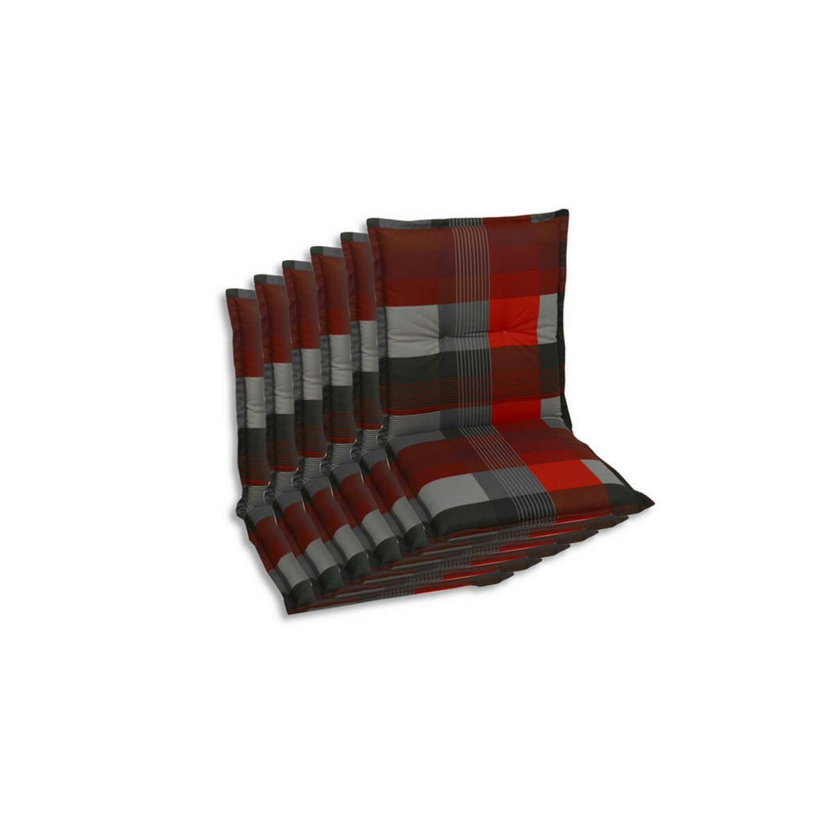 Bild 1 von Sesselauflagenset, Rot, Dunkelgrau, Grau, Textil, 6-teilig, Karo, Füllung: Schaumstoff, Vlies, 50x7x100 cm, Oeko-Tex® Standard 100, pflegeleicht, hochwertige Qualität, langlebig, für den Außenbe