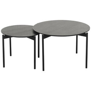 Mid.you Satztisch, Schwarz, Metall, 2-teilig, furniert, rund, rund, 70x50x45 cm, Wohnzimmer, Wohnzimmertische, Satztische