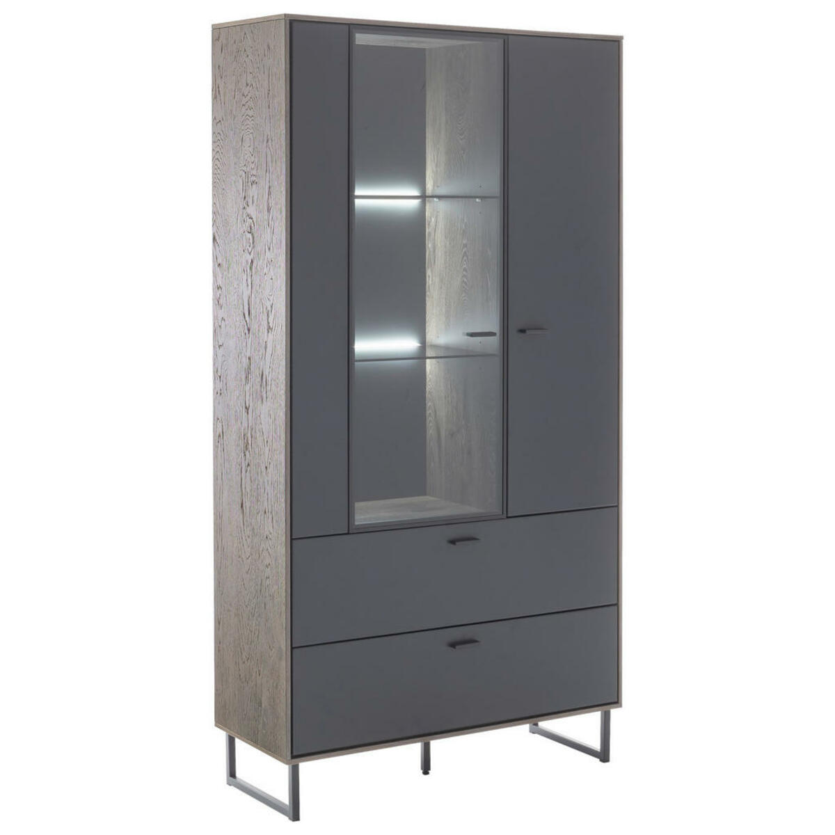 Bild 1 von Mid.you Vitrine, Eiche, Glas, Holzwerkstoff, furniert, 4 Fächer, 2 Schubladen, 98x185x37 cm, Esszimmer, Vitrinen