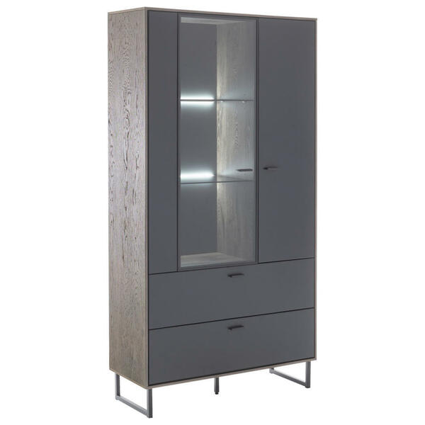 Bild 1 von Mid.you Vitrine, Eiche, Glas, Holzwerkstoff, furniert, 4 Fächer, 2 Schubladen, 98x185x37 cm, Esszimmer, Vitrinen