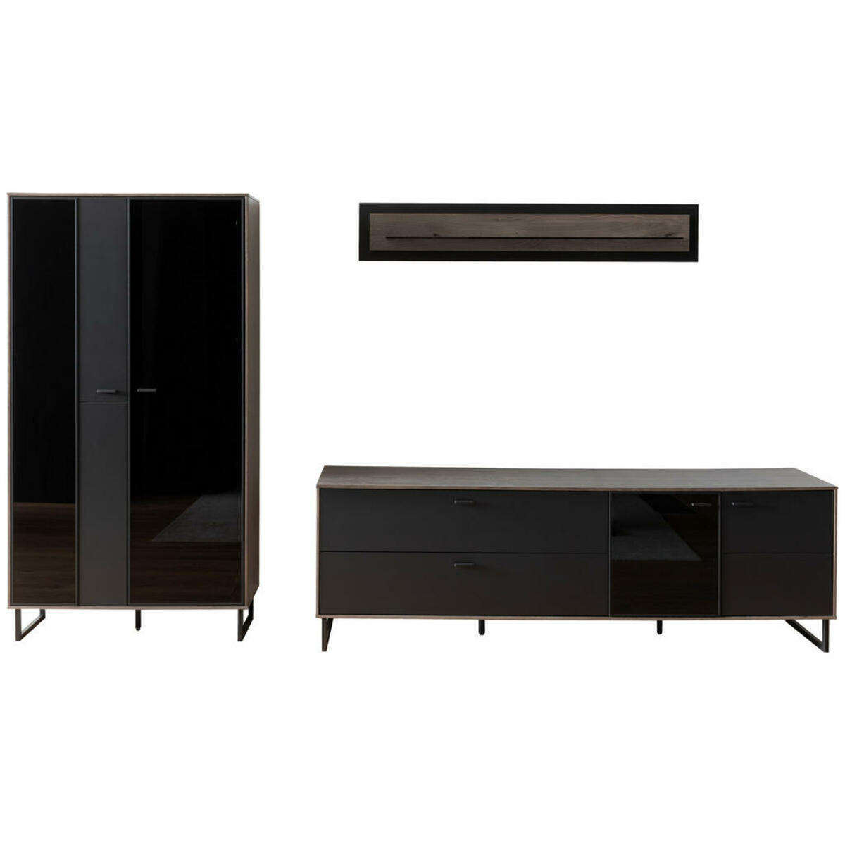 Bild 1 von Mid.you Wohnwand, Eiche, Metall, furniert, 10 Fächer, 2 Schubladen, 321x185x50 cm, Wohnzimmer, Wohnwände, Anbauwände