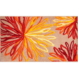 Grund Badteppich Art, Orange, Beige, Textil, Blume, rechteckig, 70 cm, Oeko-Tex® Standard 100, rutschfest, Badtextilien, Badematten