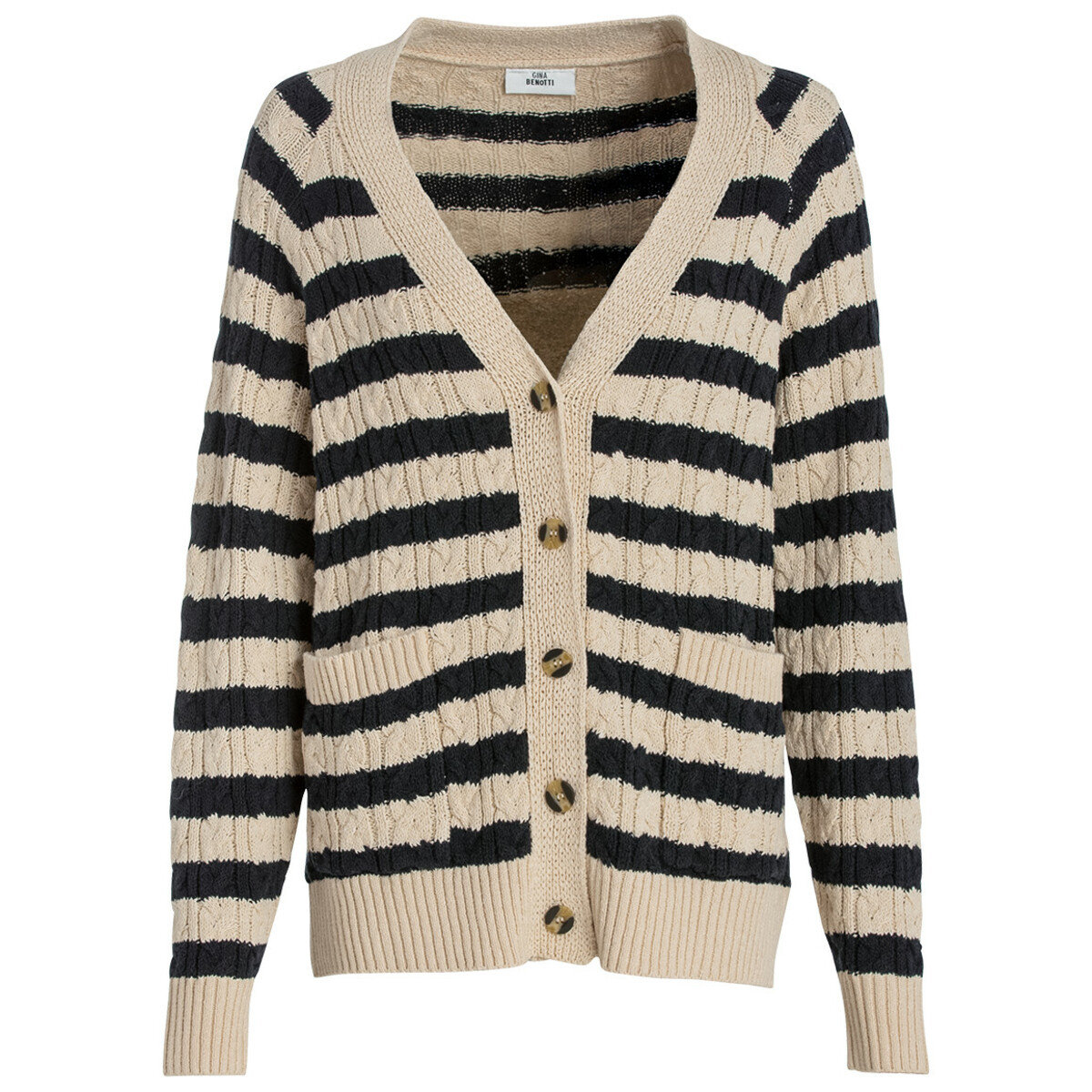 Bild 1 von Damen Strickjacke im Streifen-Look HELLBEIGE / DUNKELBLAU