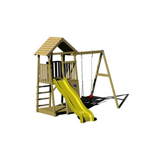 Spielturm, Gelb, Natur, Holz, Kiefer, 270x270x280 cm, Outdoor Spielzeug, Spielhäuser