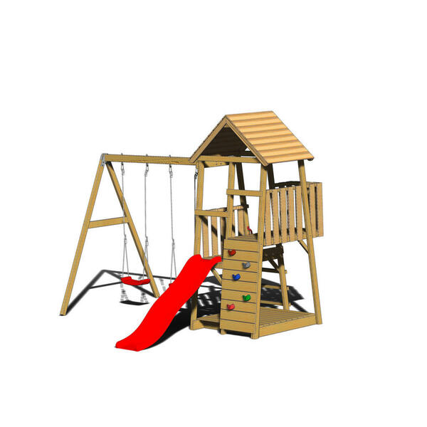 Bild 1 von Spielturm, Natur, Rot, Holz, Kiefer, 340x270x290 cm, Outdoor Spielzeug, Spielhäuser