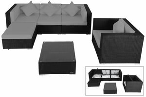 OUTFLEXX Loungemöbel, schwarz, Polyrattan, für 5 Personen, inkl. Kaffeetisch, Kissenboxfunktion