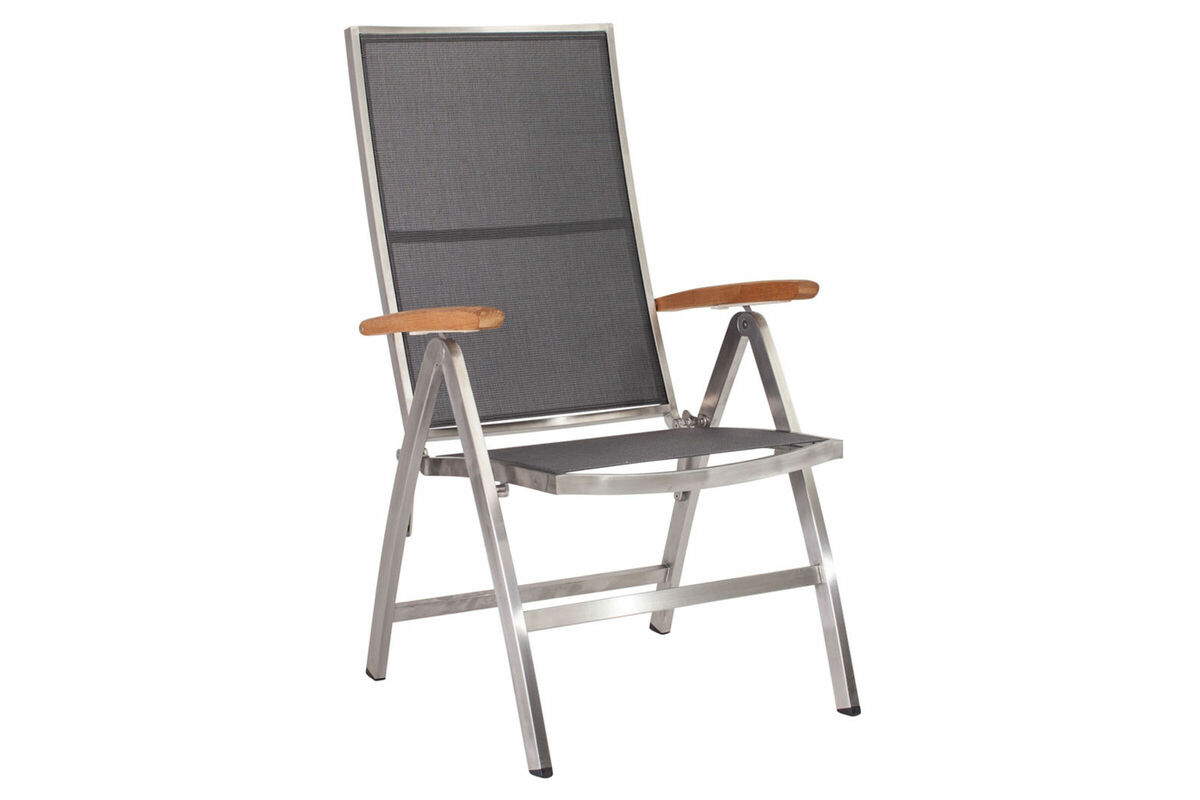 Bild 1 von STERN Cardiff Klappsessel, silber/silbergrau, Edelstahl/Textilene, Armlehnen FSC-Teak