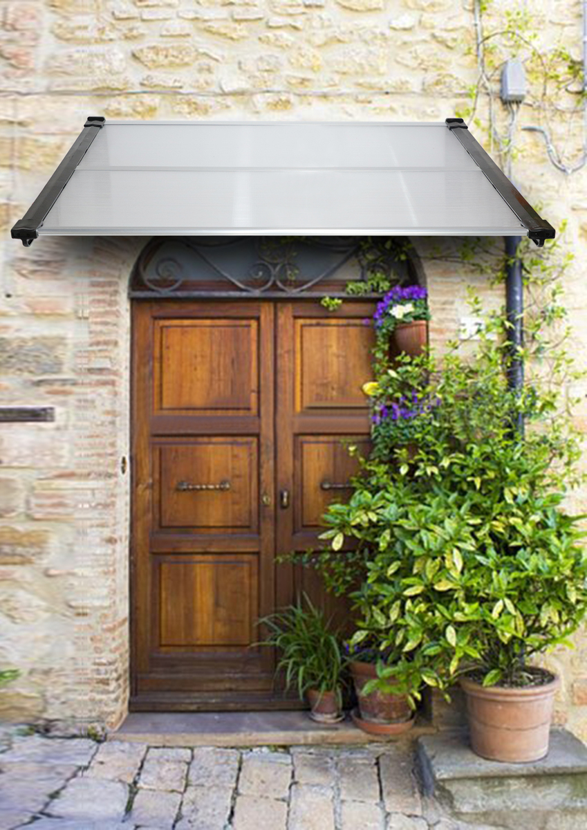 Bild 1 von Green Yard Vordach für Fenster 120 x 90 cm mit 2 Halterungen, 2 Polycarbonatplatten, Aluminiumverbin