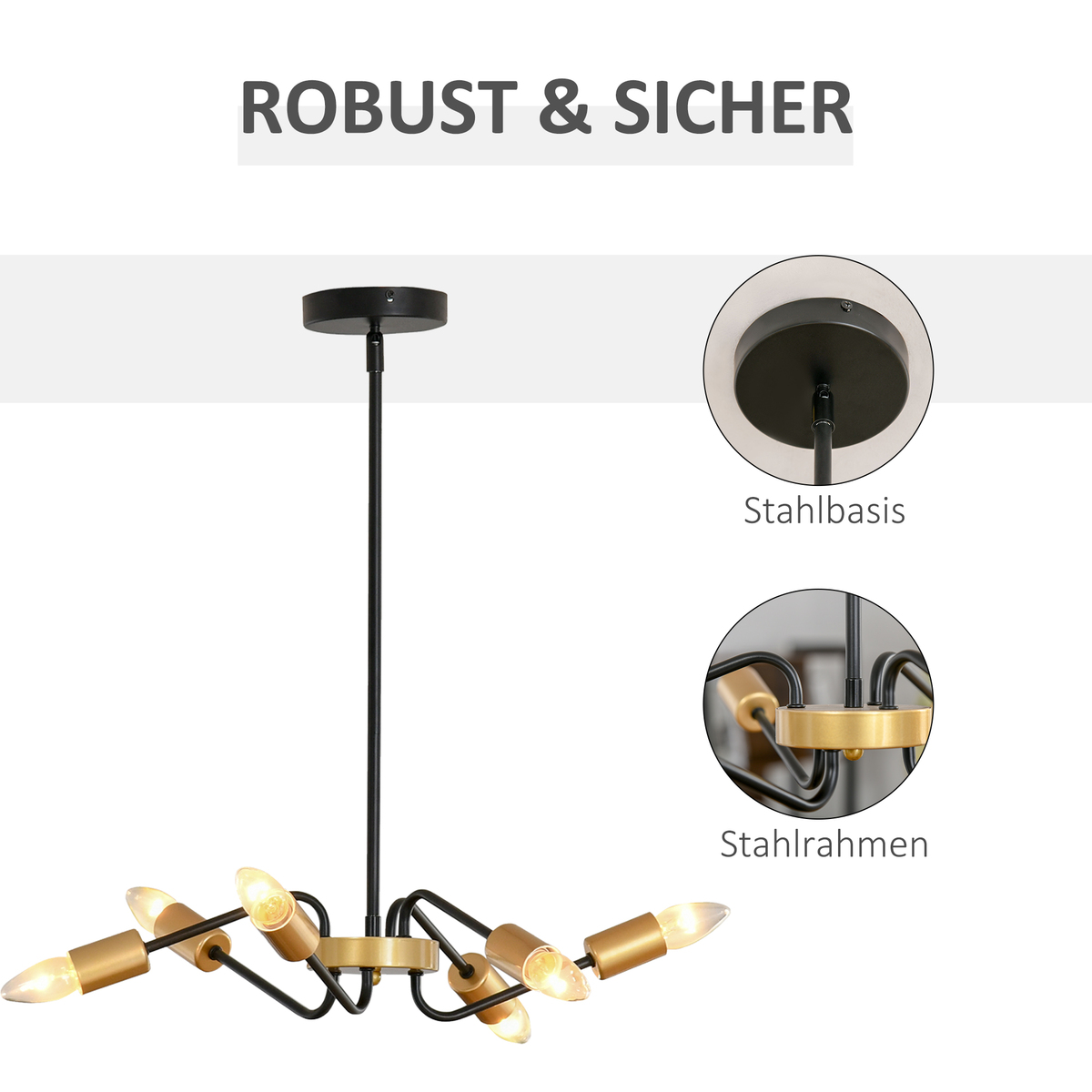 Bild 4 von HOMCOM Kronleuchter Hängelampe 6-flammig höhenverstellbar Pendelleuchte Deckenleuchte  Industrial mi