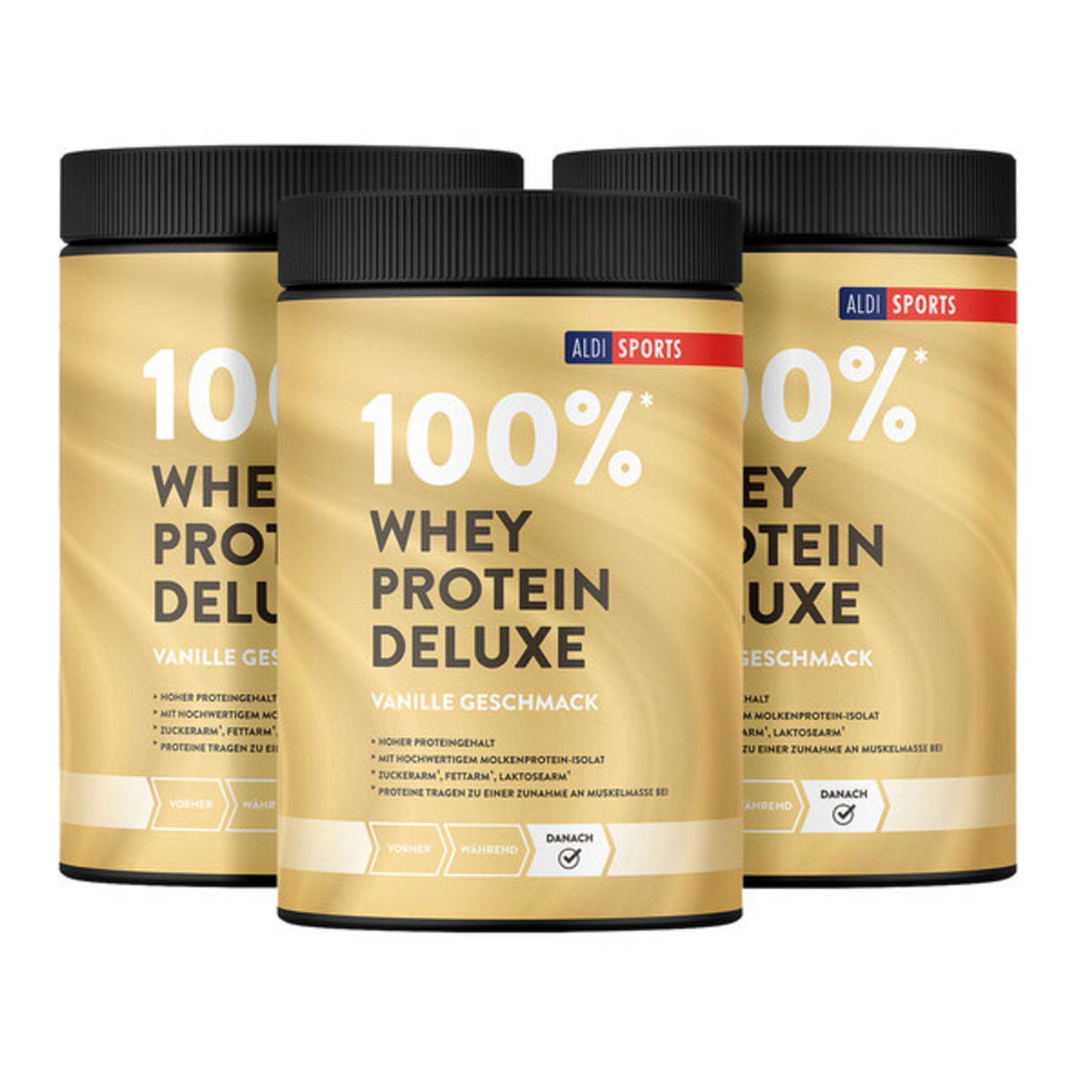 Whey Protein Deluxe 3er Set Vanille (3x 420g = 1.260g) im ALDI ansehen!