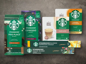 Starbucks Kaffee ganze Bohnen/Nescafé Dolce Gusto/Nescafé Nespresso, 
         Packung