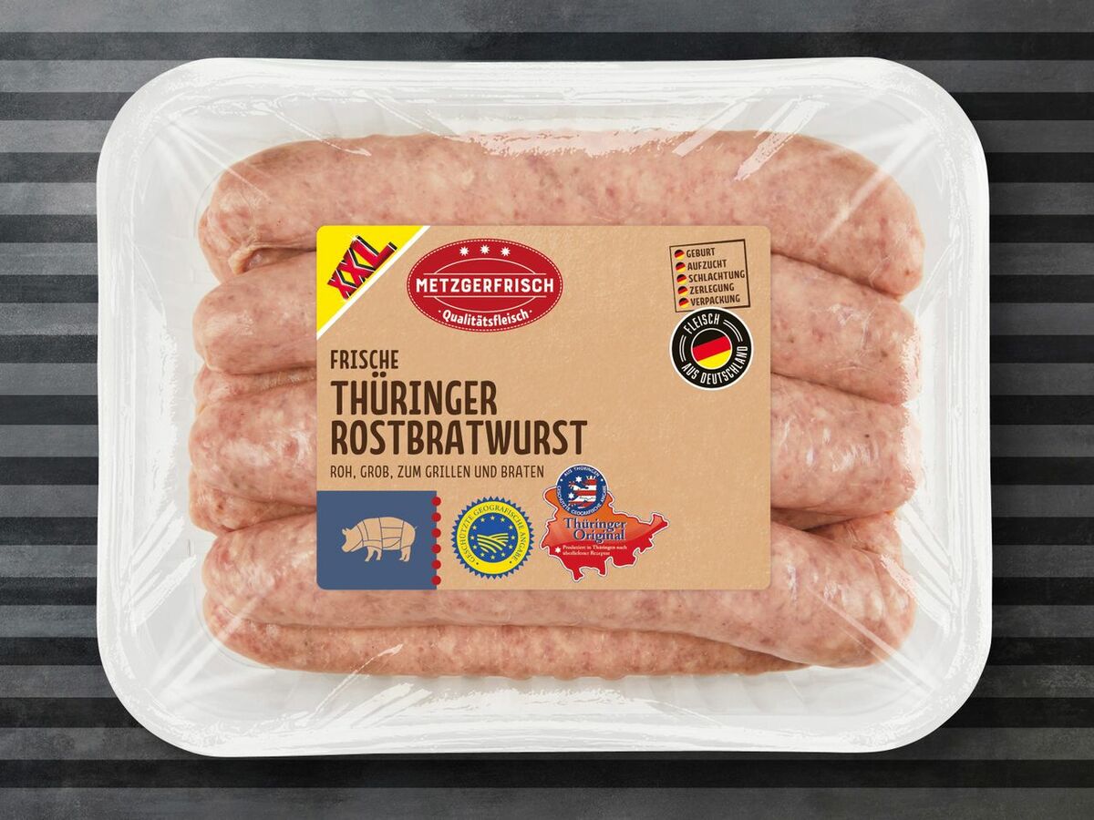 Bild 1 von Metzgerfrisch Frische Thüringer Rostbratwurst XXL, 
         800 g