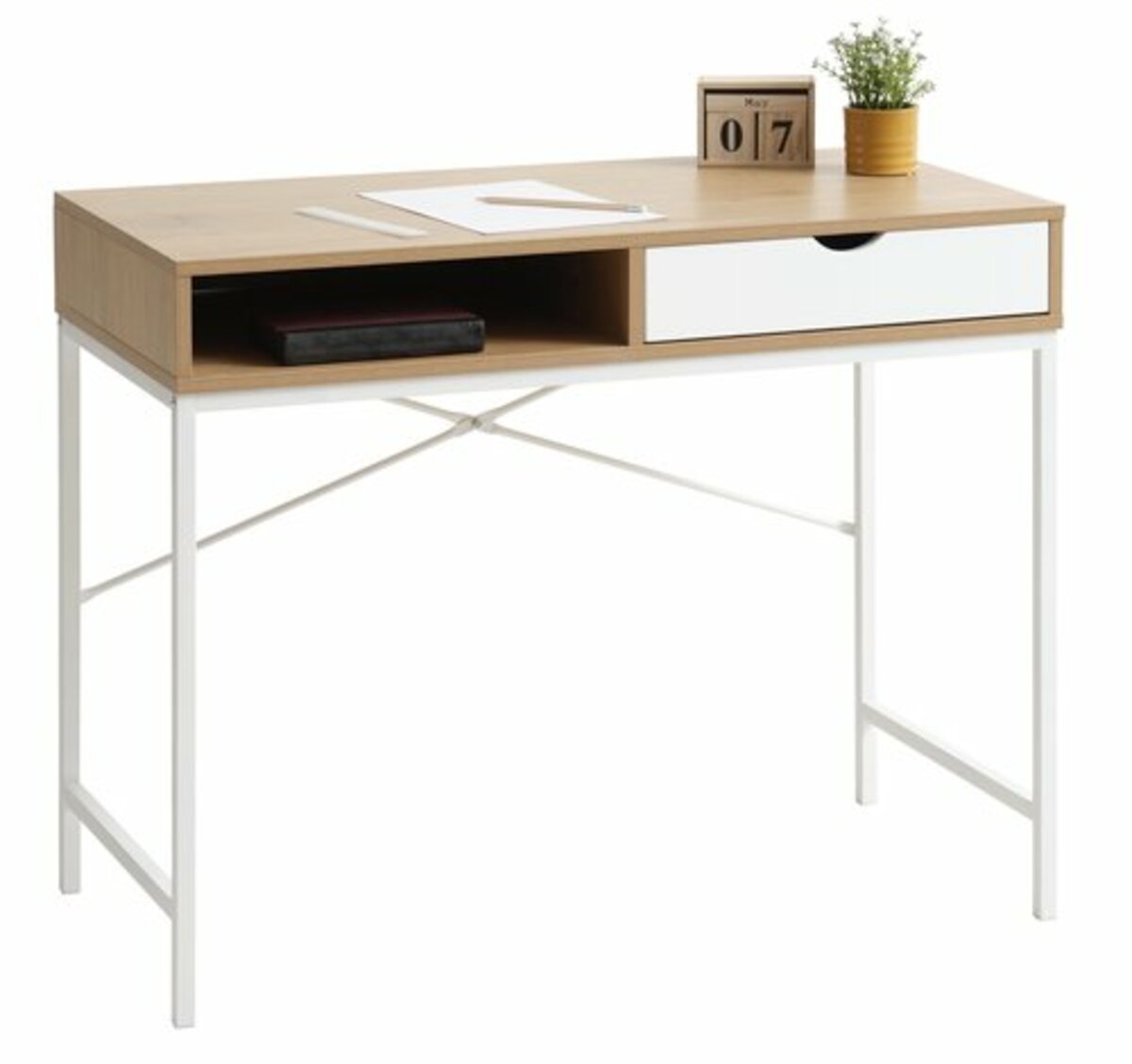 Bild 3 von Schreibtisch TRAPPEDAL 48x95 1 Schublade eiche/weiß