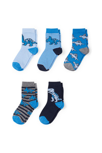 C&A Multipack 5er-Dino-Socken mit Motiv, Blau, Größe: 24-26