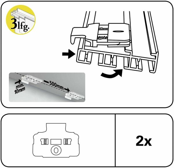 Bild 1 von Gardinenstangenhalter Deckenclip, GARDINIA, (2-St), Serie Flächenvorhang-Technik Atlanta 3-läufig