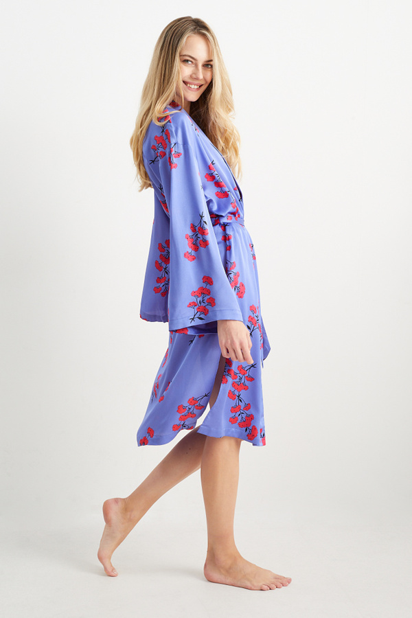 Bild 1 von C&A Satin-Kimono-geblümt, Blau, Größe: S