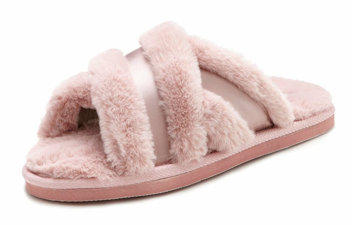 Bild 1 von Vivance Hausschuh, Plüsch Hausschuhe, Pantolette Hausschuh Pantolette, Pantoffel mit raffinierter Kreuzbandage VEGAN, Rosa