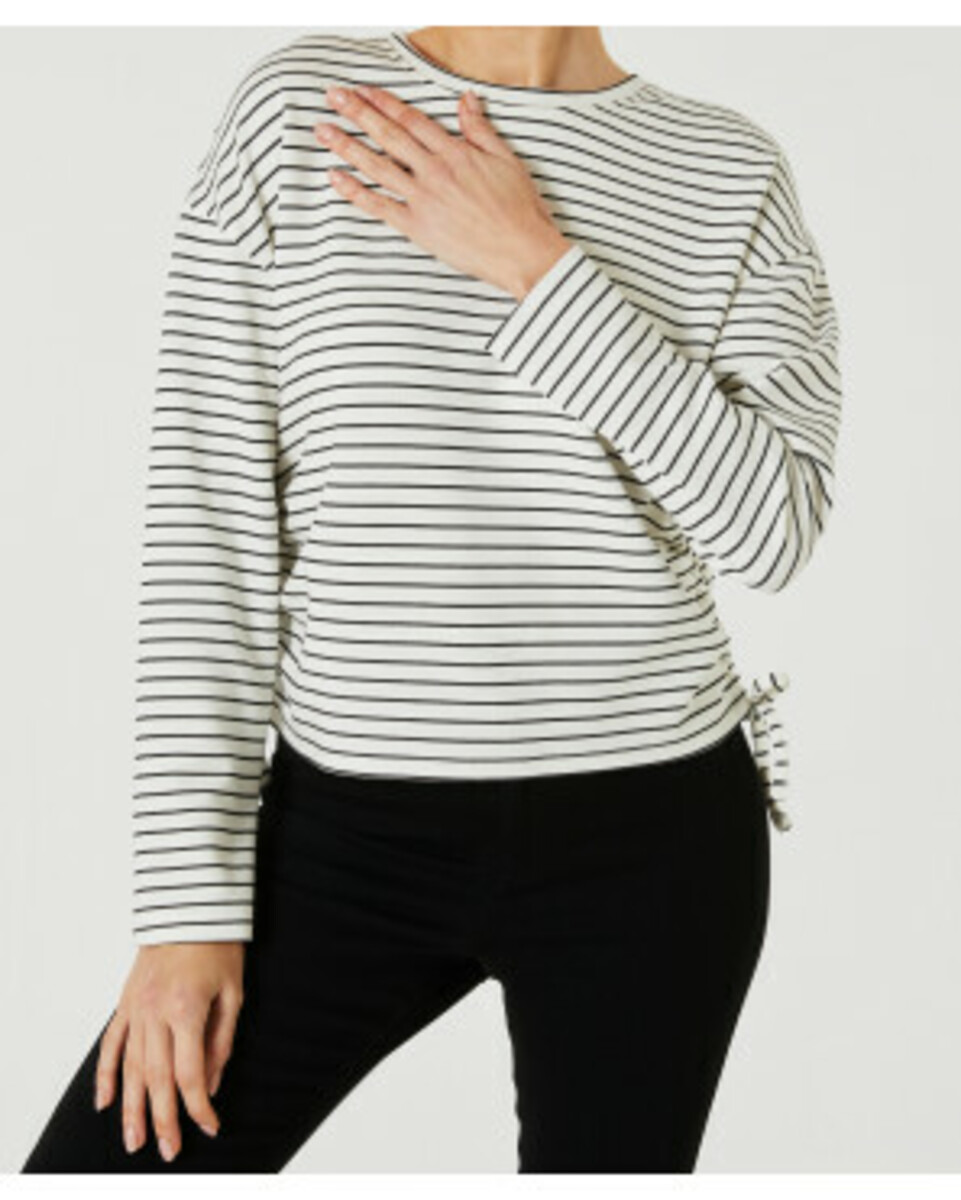 Bild 1 von Gestreiftes Sweatshirt
       
      Janina, Tunnelzug an der Seite
     
      schwarz/weiß