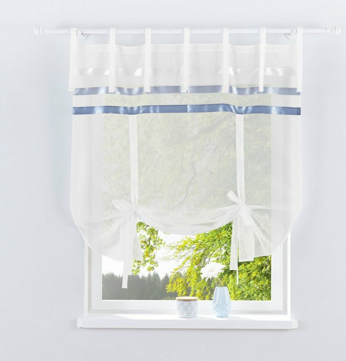 Bild 1 von Bindegardine EBY, my home, Bindebänder (1 St), halbtransparent, Satin, Transparent, Satin, Polyester, Grau|weiß