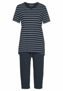 Schiesser Capri-Pyjama (2 tlg., 1 Stück) mit klassischem Streifenmuster, Blau