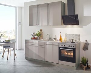 Wiho Küchen Küchenzeile Chicago, mit E-Geräten, Breite 220 cm, Braun|grau