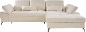 Places of Style Ecksofa Costello, incl. Sitztiefenverstellung und Armlehnfunktion, incl. 3 Nierenkissen, Beige