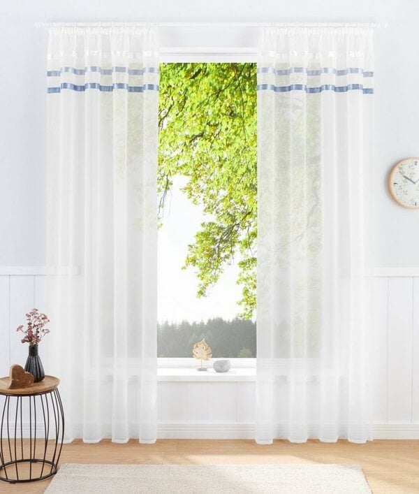 Bild 1 von Gardine Eby, my home, Kräuselband (1 St), halbtransparent, Satin, Transparent, Satin, Polyester, Grau|weiß