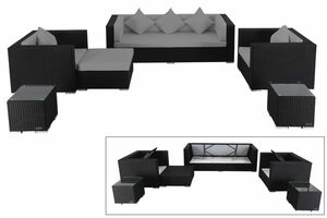 OUTFLEXX Loungemöbel-Set, schwarz, Polyrattan, für 6 Personen, wasserfeste Kissenbox
