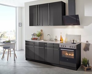 Wiho Küchen Küchenzeile Chicago, mit E-Geräten, Breite 220 cm, Grau
