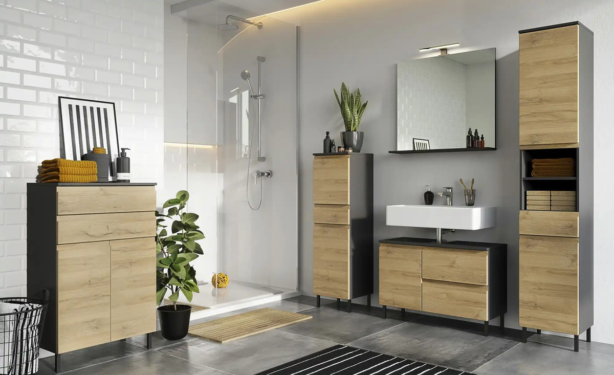 Bild 1 von Hochschrank Seddiner See Eiche (Nachbildung), Graphit Graphitgrau / Grandson Eiche (Nachbildung)