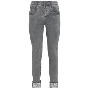 Damen Slim-Jeans mit bedrucktem Beinumschlag GRAU