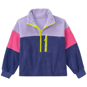 Mädchen Fleece-Pullover mit Farbteilern DUNKELLILA / HELLLILA / PINK