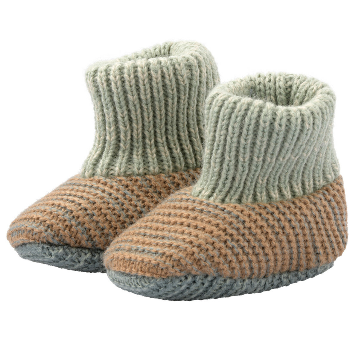Bild 1 von 1 Paar Baby Hausschuhe mit Plüschfutter HELLGRÜN / BRAUN / BLAU