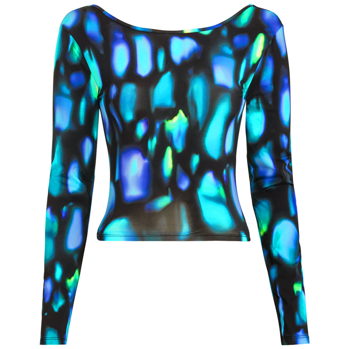 Bild 1 von Damen Sport-Langarmshirt mit Allover-Print SCHWARZ / BLAU / TÜRKIS