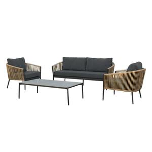 METRO Professional Sofa Lounge-Set 4-tlg., Aluminium / PE-Rattan, 1 x 2-Sitzer-Sofa, 2 Sessel, 1 Tisch, dunklegrau