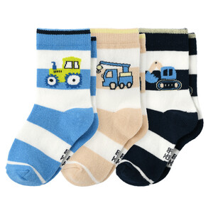3 Paar Baby Socken mit Fahrzeug-Print BEIGE / HELLBLAU / DUNKELBLAU